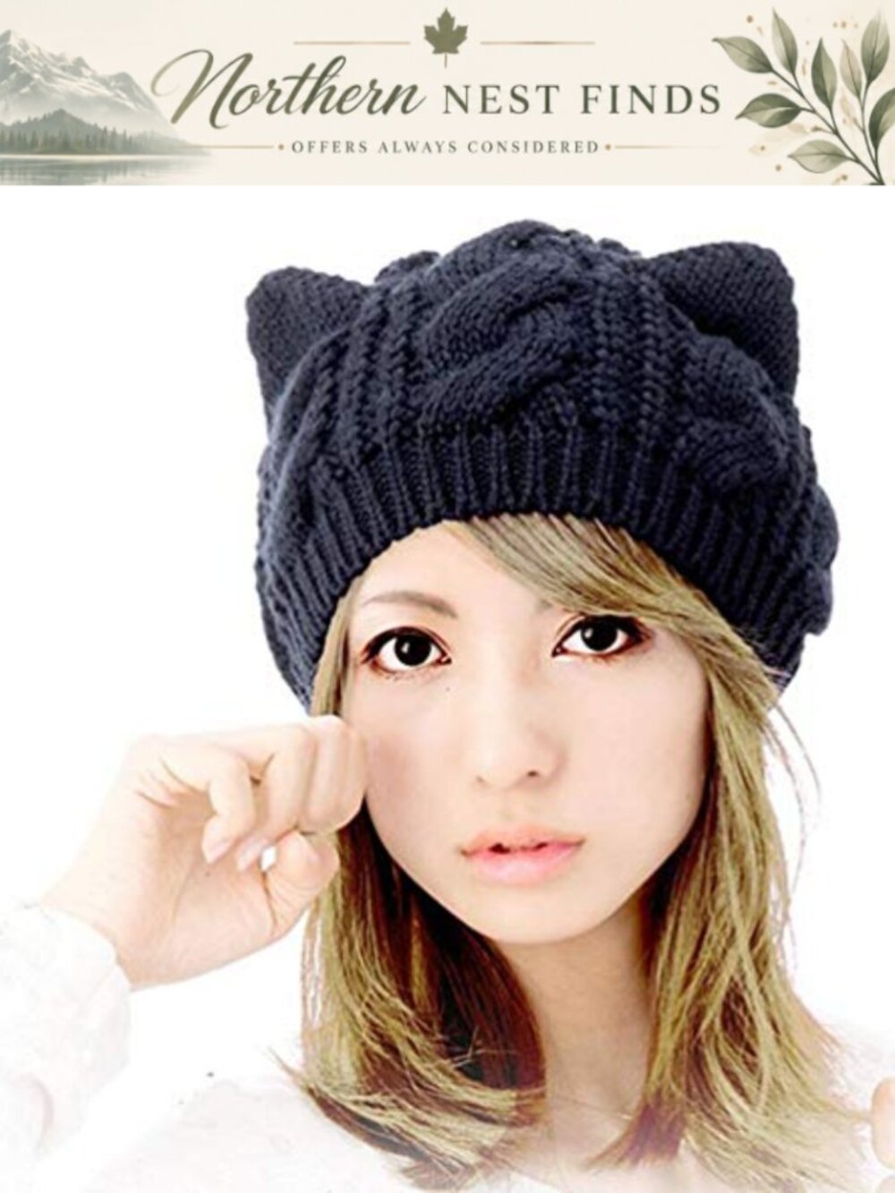 Cat Ears Knitted Acrylic Beanie Hat - Warm Winter Ear Cover